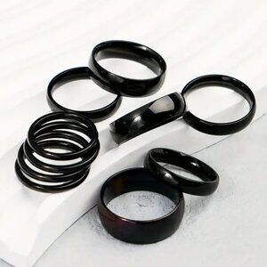 10 PC RING SET BLACK Ohm band Size 8 Variety Sizes (Thickness)